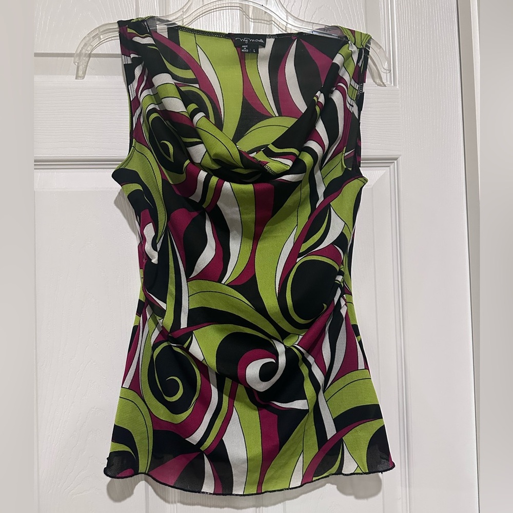 My Michelle Green and Pink Swirl Blouse